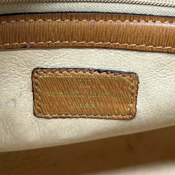 Valentino Garavani Mini Boston Handbag in Camel Brown Leather with V Logo and...